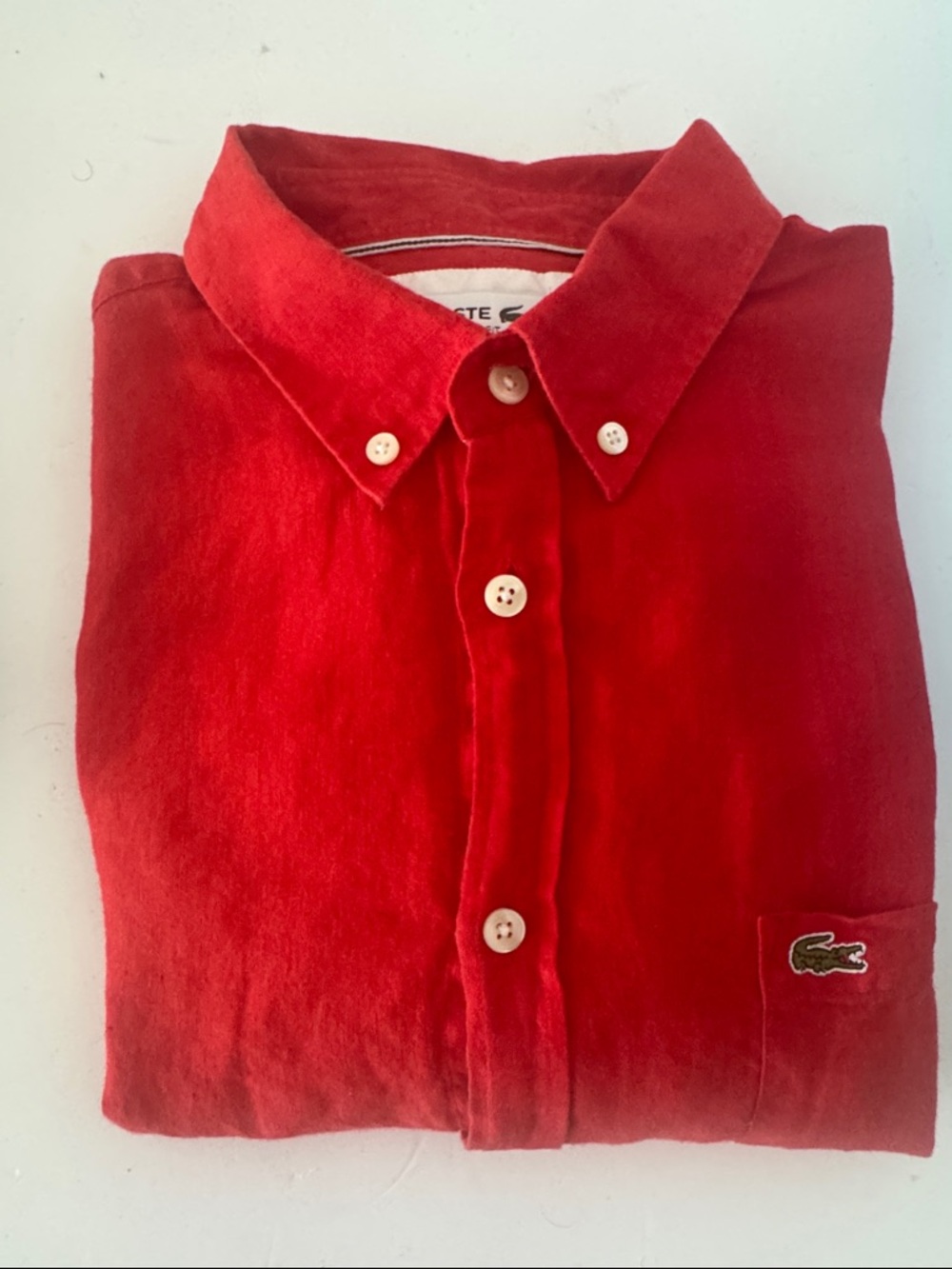 Lacoste Men's Linen Button-Down Long Sleeve Shirt in Bright Red